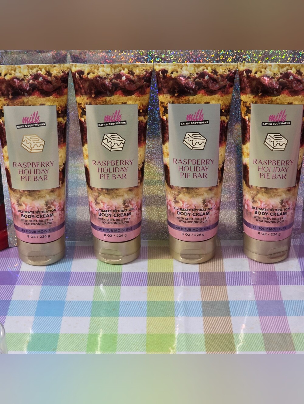 Bath & Body Works Raspberry Holiday Pie Bar Body Cream Set of 4 NEW RARE